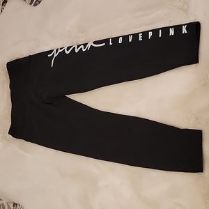 Womens VS Pink black leggings with side script and bold love pink logo sz large